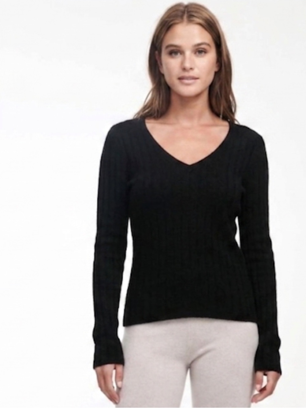 NAADAM Black Channel Ribbed Deep V-Neck Cashmere Sweater